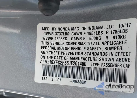 2018 Honda Civic Lx from USA, damaged, VIN 19XFC2F56JE201460
